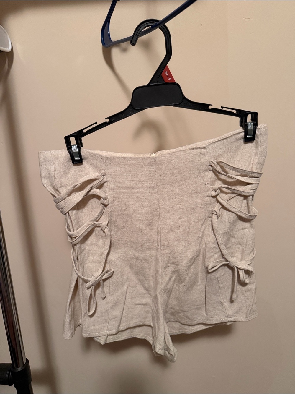 SHEIN Cream High-Waist Lace-Up Linen-Blend Shorts